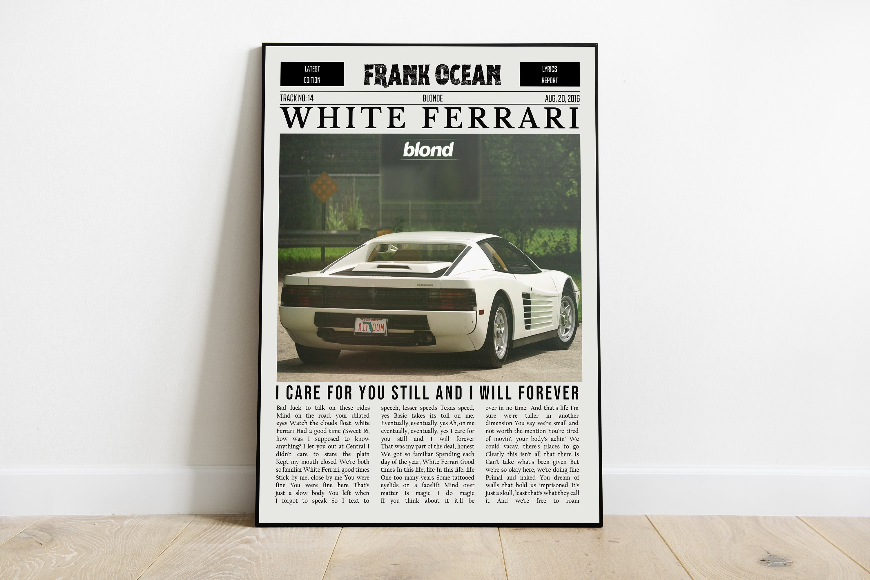 Frank Ocean Poster White Ferrari Poster Blonde Retro Newspaper Print