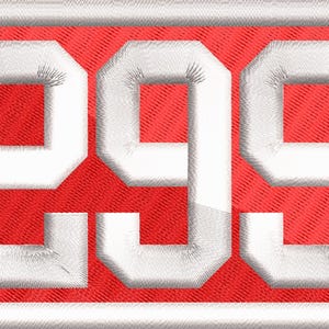 May include: White number 299 on a red background. The number is outlined in white and has a white border.
