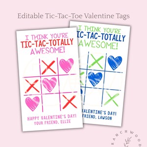 Bewerkbaar Tic Tac Toe Valentijnskaartje | 2 x 3 afdrukbaar klaslokaal Valentijn | Canva Valentijnsdagtag | Kinderschool Valentijn