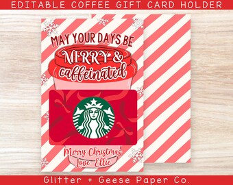 Coffee Gift Card Holder | Christmas Coffee Tag • Printable Holiday Gift Tag | Teacher Gift | Classroom Christmas Favor | Merry & Caffeinated