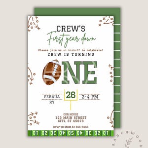 First Year Down Football Birthday Invitation | Editable Canva Template | Sports 1st Birthday Invite | Instant Download