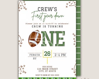 First Year Down Football Birthday Invitation | Editable Canva Template | Sports 1st Birthday Invite | Instant Download