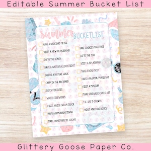 Zomerbucketlist voor kinderen | Canvassjabloon | Afdrukbare checklist voor gezinsactiviteiten | Zomerplezier | Gezinsactiviteiten | Bewerkbare bucketlist