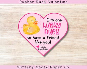 Lucky Duck Valentine | Class Valentine | Rubber Duck | Friendship Card | Kids Valentine | Valentine Card | Digital Download Template