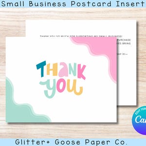 Bearbeitbare Danksagungskarte für kleine Unternehmen | Canva Postkartenvorlage | Bunte Kunden Printable | Sofortdownload | Personalisierbar