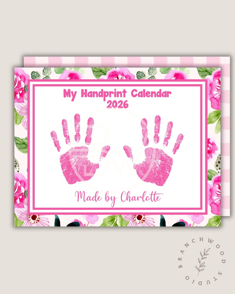 2026 Handprint Calendar for Girls | Printable Monthly Handprint Art ...