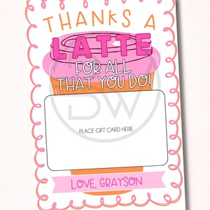 Coffee Gift Card Holder Printable | Dunkin Teacher Appreciation Card | Thanks a Latte Editable Canva Template | 5x7 Instant Download