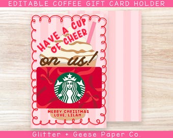 Coffee Gift Card Holder | Christmas Coffee Tag |  Printable Holiday Gift Tag | Teacher Gift | Classroom Christmas Favor | Cup of Cheer