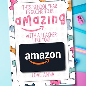 Porte-cartes cadeau Amazon | Imprimable pour l'enseignant | Carte de rentrée scolaire modifiable | Cadeau pour professeur | Téléchargement instantané | Toile personnalisable