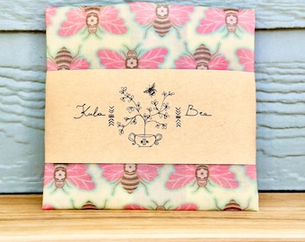 Beeswax Food Wrap Small 8x8.  Cotton Candy Bees.  Oeko-Tex Cotton, Organic Ingredients