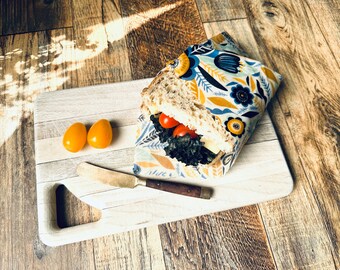 Eco-Friendly Reusable Food Wrap.  Beeswax Wrap, Plastic-Free Alternative.  Floral and Bee pattern.