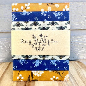 Handmade Beeswax Wrap Set: Bee & Botanical Print, Eco-Friendly Gift. Midsummer Bees