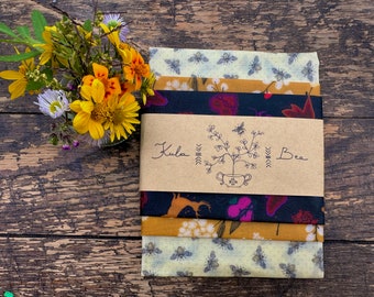 Eco-Friendly Frida Kahlo Beeswax Wrap Set: Handmade, Unique, and Biodegradable - Featuring Elegant Bee and Floral Print