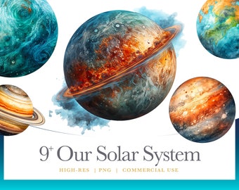 Watercolor Solar System Clipart, Milky Way Galaxy, digital graphics for commercial use instant download