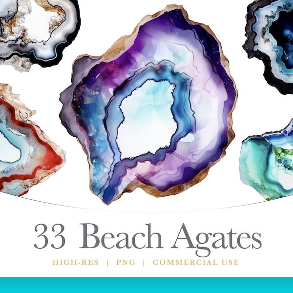 Watercolor Beach Agate Clipart, digital graphics for commercial use instant download