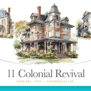 Colonial Watercolor Home Clipart, New Orleans digital graphics for commercial use instant download