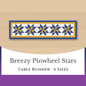 Pinwheel Star Table Runner Quilt Pattern, Easy Patchwork Centerpiece (4 Sizes)