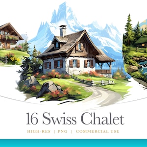 Rustikale Aquarell Cabin Clipart, Schweizer Chalet, digitale Grafiken für die kommerzielle Nutzung sofortiger Download