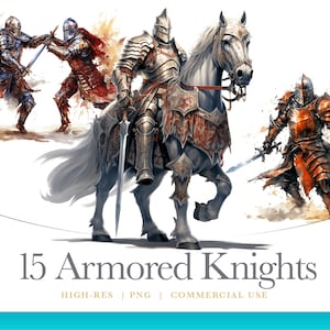 Watercolor Armored Knights Clipart, Medieval Knight, digital graphics for commercial use instant download