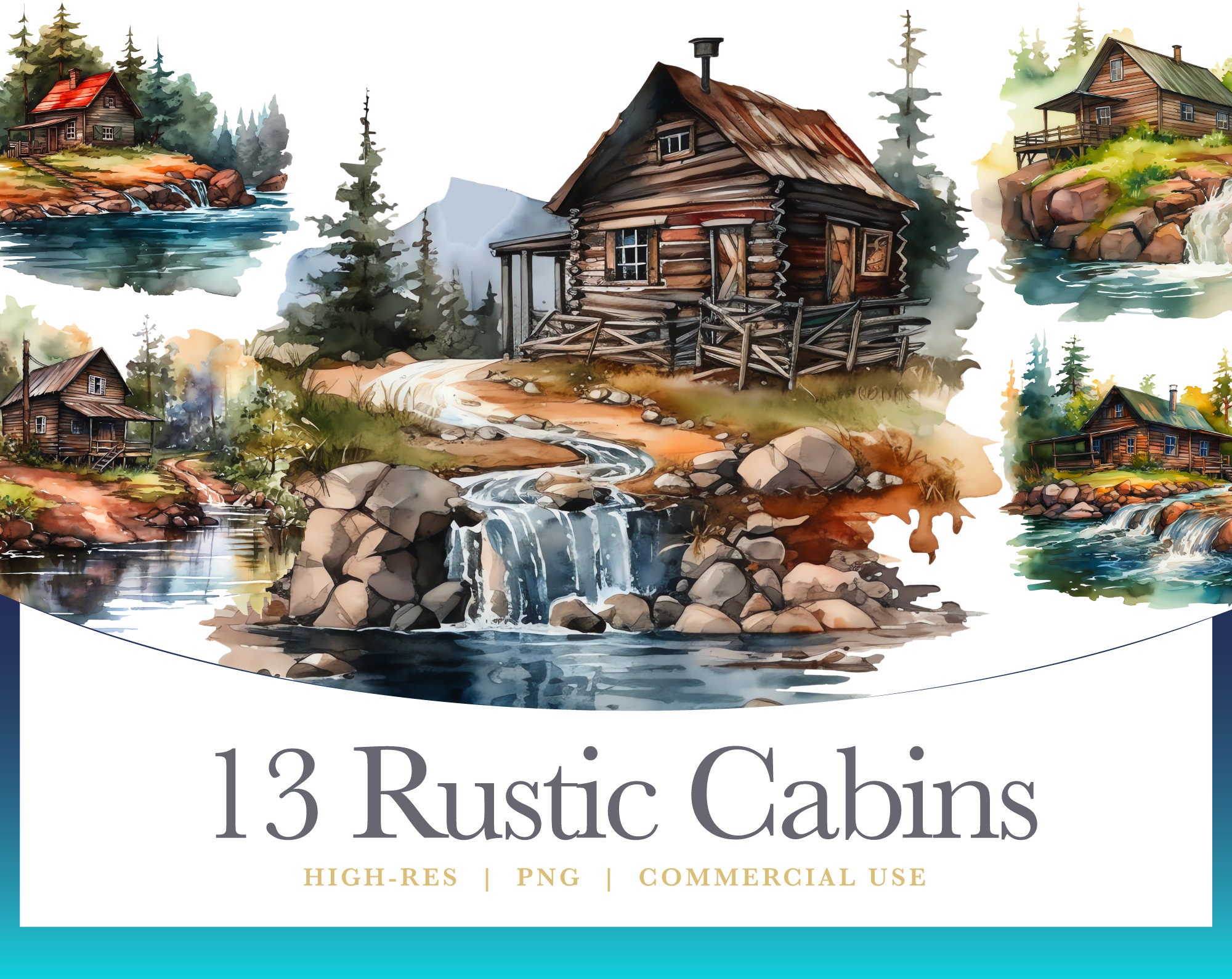 Clip Art Of Cabins By Creek