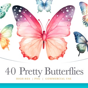 Watercolor Butterflies Clipart, Rainbow Butterflies, digital graphics for commercial use instant download