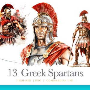 Watercolor Greek Spartan, Spartan Warrior Clipart, digital graphics for commercial use instant download