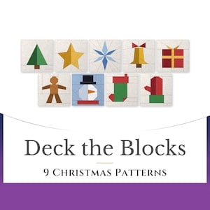 Christmas Quilt Block Bundle, 9 Foundation Paper Piecing Patterns in 8 to 15 Inch Sizes