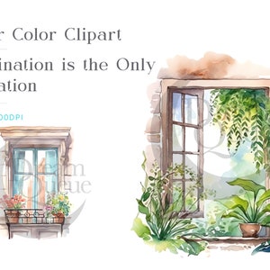 Watercolor Floral Windows Clipart: Spring Garden Graphics (digital ...