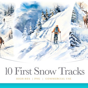Aquarelle raquettes à neige Clipart, clipart ski, graphisme numérique pour usage commercial téléchargement immédiat