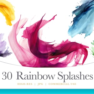 Rainbow Splash Digital Paper, Colorful Spectrum Brush Stroke, digital graphics for commercial use instant download