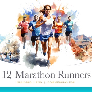 Watercolor Running, Marathon Clipart, digital graphics for commercial use instant download