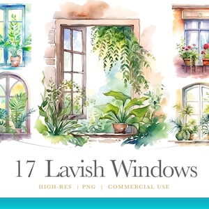 Watercolor Floral Windows Clipart, Spring Floral Clipart, digital graphics for commercial use instant download