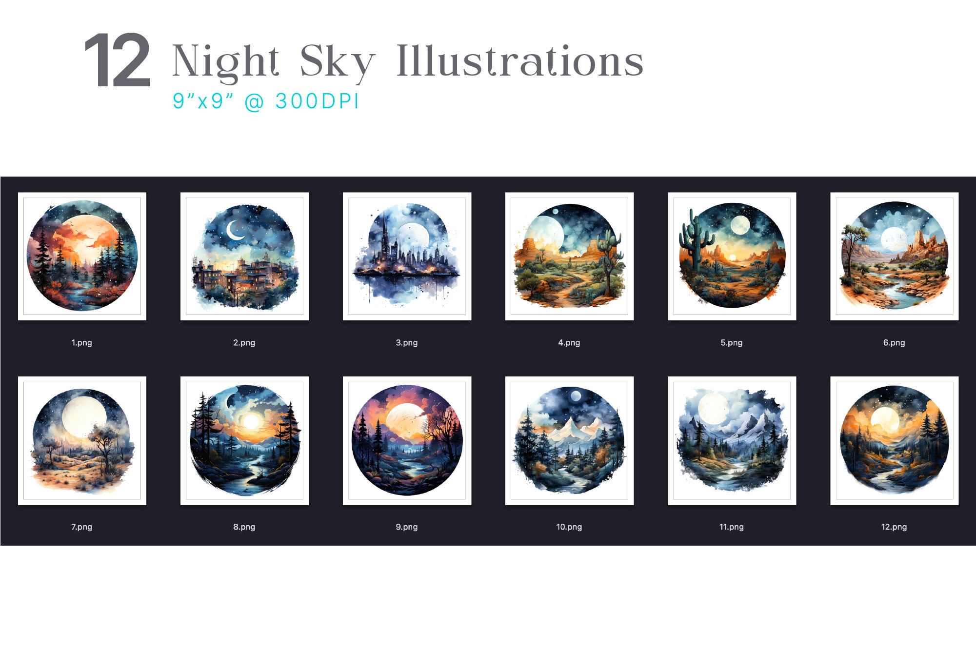 Night Sky Watercolor Clipart, Stars Moon Style, Magical Clipart ...