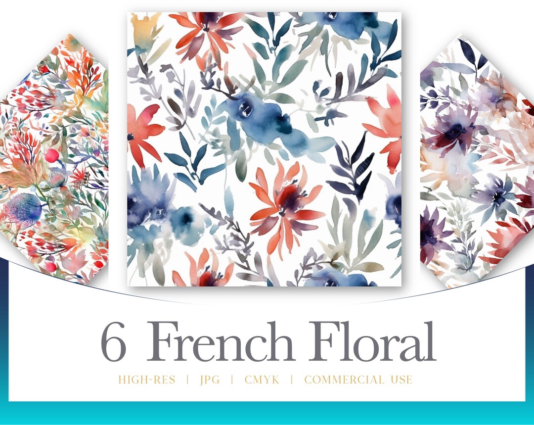 Colorful French Pattern French Floral Pattern: Seamless Watercolor Designs (digital Download ...