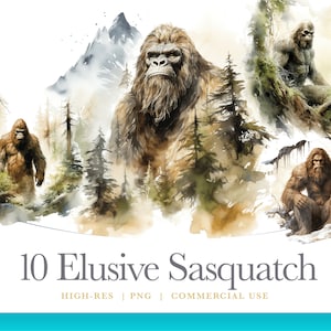 Watercolor Sasquatch Clipart, Bigfoot Clipart, digital graphics for commercial use instant download
