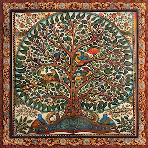 Tree of Life Indian Gond Style Painting Gift Madhya Pradesh India Diwali Warli Kalamkari Kullad Kullar Kulhar Desi Bengali Deepavali