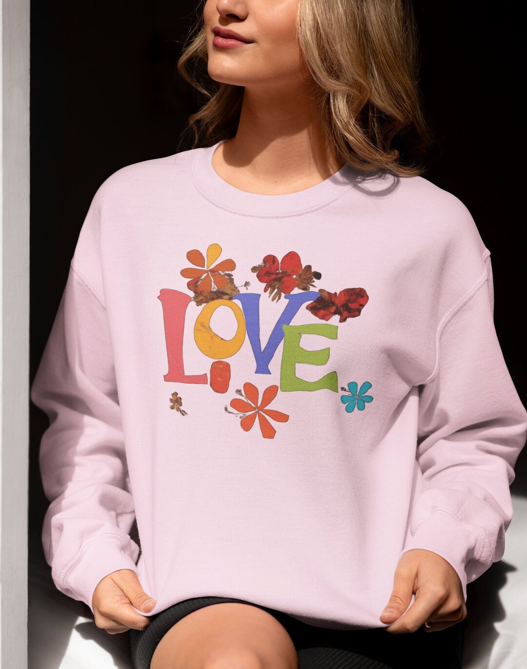 Valentines Day Gift Love and Flowers Sweatshirt Retro Boho Hoodie Shirt ...