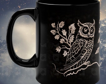 Night Owl Fine Art Ceramic Coffee Mug or Teacup Sgraffito Inspired Ceramic Aesthetic Gift Cup