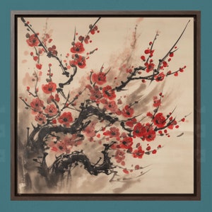 Vintage Floral Chinese Cherry Blossoms China Qi Baishi Flowers Traditional Fine Museum Gallery Wall Art Gift Vibrant Colors