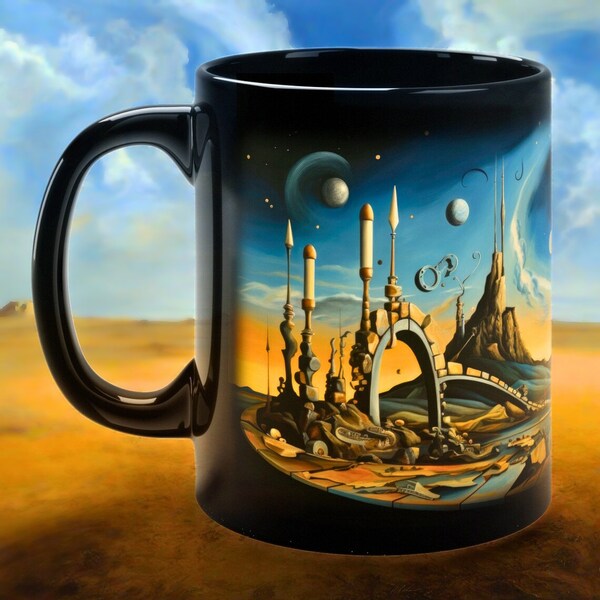 Tasse à café ou tasse à thé en céramique d'art hommage Salvador Dalí, tasse cadeau esthétique surréaliste