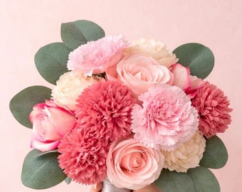 Pink and cream flower bouquet | Wedding bouquet | Artificial flowers | Boho wedding decor | Bride & groom | Decoration