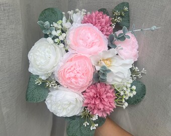 Pink Bridal Bouquet | Forever Wedding Bouquet | Pink and White | Wedding Bouquet | Artificial Flowers | Wedding Decorations | Bride & Groom | Toss Bouquet