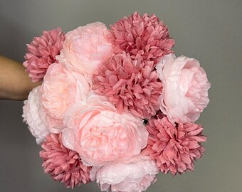 Artificial Pink Flower Bouquet | Bridal Bouquet | Wedding Flowers | Rose Bouquet | Wedding Decorations | Bride & Groom | Boutonniere | Toss Bouquet