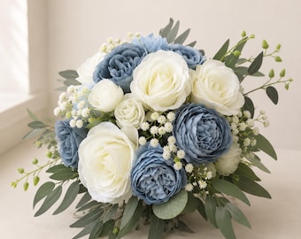 Long-lasting artificial flower bridal bouquet | Boho wedding bouquet | Wedding flower decorations | Blue and white dried flower set for brides 2026