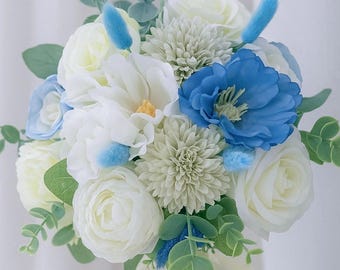Long-lasting artificial flower bridal bouquet | Boho wedding bouquet | Wedding flower decorations | Blue, white, and purple dried flower set for brides 2025