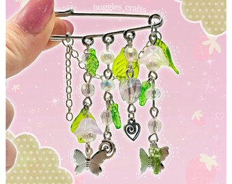 Veiligheidsspeld tuin - Kawaii Y2k Decoden Deco Decora roze paars pastel vlinders Cutecore zilveren lente bloemen bladeren natuur broche