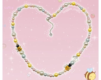 Lente Bijenketting - Kawaii Y2k Chunky Deco Decora Fairy Kei Pastels Parels Zacht Meisje Uniek Leuk Hangende Tuin Harajuku Sierlijk Glas Insect
