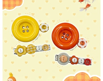Juminocore Haarspeldjes - Decora Rommel Maximalist Chunky Deco Heisei Retro Dopamine Japanse Kawaii Knopen Schattig Oranje Geel Groot