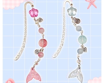 Kawaii zeemeerminstaart bladwijzers - pastel Y2k decora deco decoden Fairy Kei roze blauw strand vakantieboek accessoire Cutecore knopen zilver