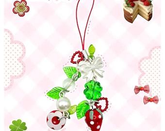 Kawaii Aardbei Telefoonhanger - Decora Rommel Maximalist Chunky Deco Dopamine Bes Fruit Rood Snoepje Tas Beker Hart Klaver Strik Blad